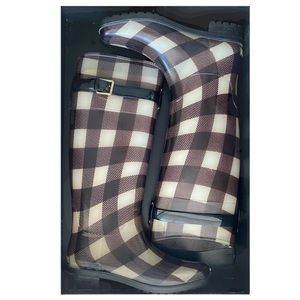 Lauren Ralph Lauren Rossalyn 2 Brown Plaid Rain Boots Women’s Sz 7B